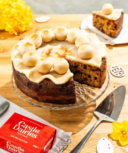 Mary Berry's simnel cake is the ultimate traditional Easter bake — rich fruit cake layered with marzipan and topped with eleven marzipan balls.
