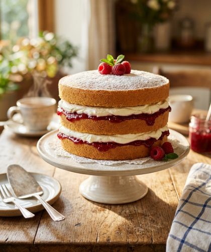 Mary Berry 3 Layer Victoria Sponge Recipe 12 Victoria Sponge cake on table 202608311548